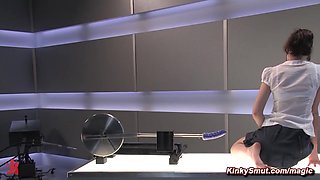 Hairy cunt teenager rides machines