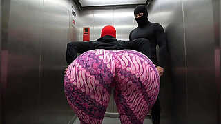 Big Ass Stepmother in Tight Indigo Leggings Observed From Behind