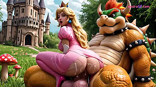 Mario princess gets slammed by monster cock in the castle grass