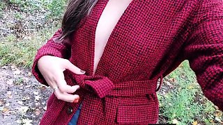 Risky Public Walk - Autumn Park Nudity