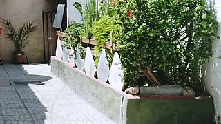 naked girl has sex with a stranger outdoors in public