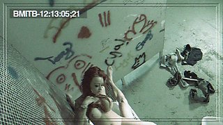Redhead babe Billie Rai gets banged in the men's bathroom