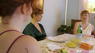 Lesbians table mess 1: Licking, Big Tits  Fansly Porn