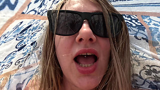 Nudist Girl Playing with Pussy and Tits on the Public Beach