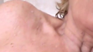 Old Lady Susan Shows You Her Saggy Tits and Plays with a Dildo in the Bathroom