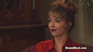 Submissive Lesbian Slave With Collar Around Her Neck Masturbating Using Dildo