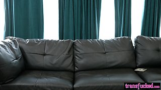 Big ass shemale Ariel Demure turns sales call with Penny Barber into sex