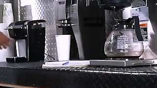 Ebony Teen Barista with Perfect Ass and Big Tits Masturbates at Work