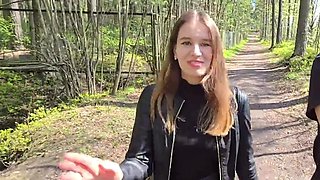 Blonde babe fucks her man in the woods cuz why not