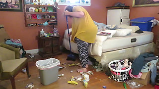 Clean up my room dressed then topless