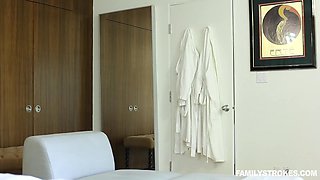 Teddy Bear turned in a guy and fucked fit teen Blonde in her shaved pussy on a bed