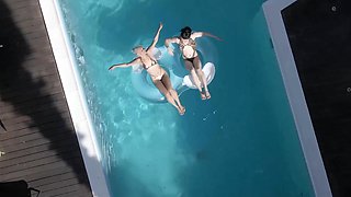 White Christy and sizzling Kollet in a steamy lesbo scene by the pool