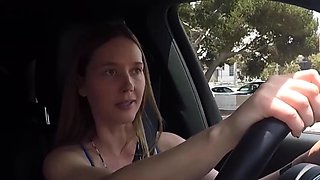 Solo blondie uses hitachi in public car