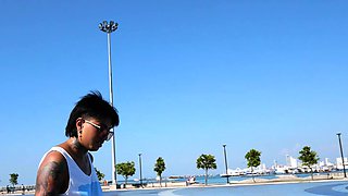 Thai skater teen relaxing on a big cock