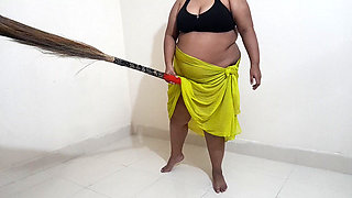 Desi Maid Gets Sexually Aroused While Sweeping the House and Has Sex with the Broom