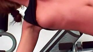 It's hot in the fitness center - Young skinny teen fucks with the fitness coach