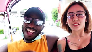 Busty Thai MILF picked up for a dirty interracial threesome