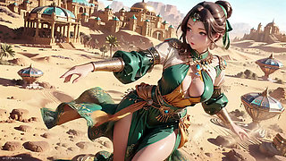 Green Gold Queen Coronation! Lazy side-lying in the desert palace, fingers teasing hair and veil, sun-kissed skin glistening.