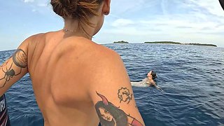 Nude Skinny Dipping in the Open Sea