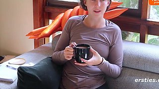 Cute furry brown-haired likes solo masturbation