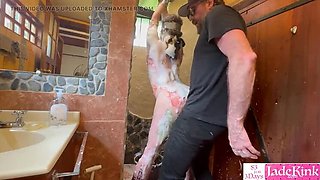 Amateur GF Gets Foam Sprayed & Rough Fuck Humiliation in Bathroom BDSM