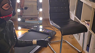 Gagged Latex Slave Girl Walks in Pony Heels and Ballet Boots on Treadmill and Gets an Orgasm at the End and a Cumshot on Her Fac