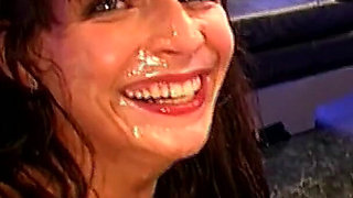 Brunette Slut Gets Massive Facial in Ggg Bukkake