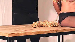 Luna's Whipped Cream Fantasy - Strict Rope Hogtie & Ballgag in Black Pantyhose, Crotch Rope