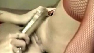 Pale blonde and tanned brunette lesbians toying and licking