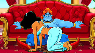 Princess Jasmine enjoys sexual pleasure. She picked up the magic lamp and began rubbing it with her pussy