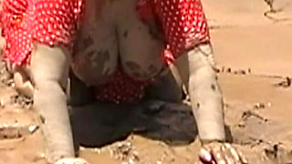 Julie Gets Messy in Mud - Huge Natural 38F Tits Swing in Wet Dirt Outside