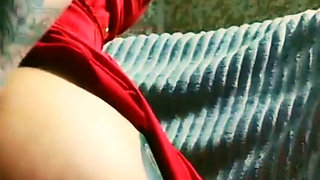 Secret College Webcam Tape Red Lingerie Solo Masturbation and Dildo Climax