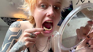 No Makeup Goth Girl Mouth Tour with Hand Mirror