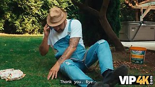 VIP4K Hot Brunette Helps Stepdaddy - Big Natural Tits & Shaved Pussy