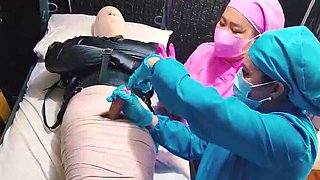 Nurse DominaFireOfficial Mummifies Patient & Fingers His Cock Sounding For Cum - Medical BDSM Bondage