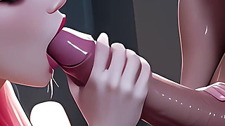 Anime Hentai Uncensored, Pink-haired Chick Sucks Your Cock by a Glory Hole, Fuck Her and Cum on Her!