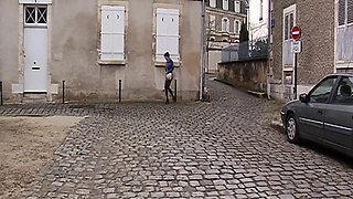 Tied French slut fucked hard by a horny domina and a big strapon