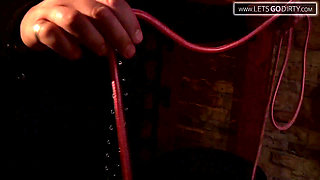 Babe enjoys getting fingered while bound and blind folded