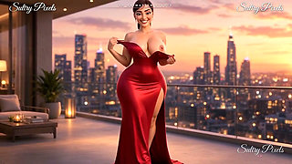 Elegant Brunette with a Hair Bun Strips on the Terrace - Dress to Lingerie