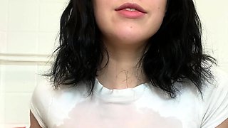 Brunette solo darling masturbating at home