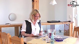 German blonde mature housewife with glasses fuck in kitchen