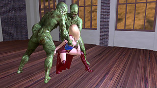 Sexy Supergirl Gangbanged and Creampied by 2 Ugly Monsters