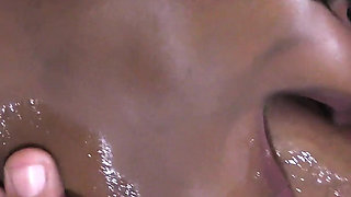 Ebony Slut Gagging on Big White Cock