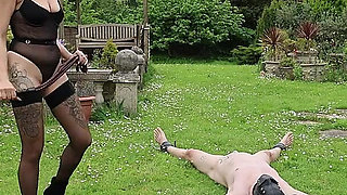 Slave Husband Flogged - Outdoor Bondage