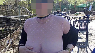 Small Café on the Terrace with a Transparent Top and a Mini Skirt No Panties