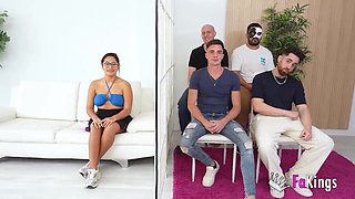 Lana Villafuerte has a blind date with several guys. Will she be able to choose a candidate or will she end up in a gangbang?
