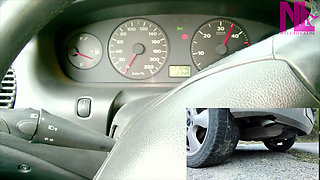 Reckless Revving Play Punishing My Car in Black Suede Sharp Heeled Louboutins