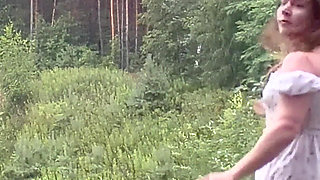 Teen Shows Tits and Asshole During a Storm in the Forest