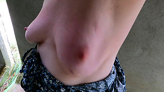 Beating Her Nipples on Construction Site