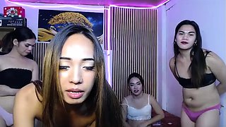 Skinny asian ladyboy masturbates on cam